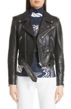 Women's Balenciaga Logo Sleeve Leather Moto Jacket Us / 36 Fr - Black