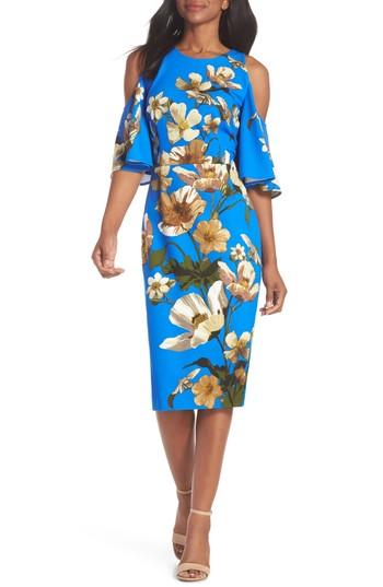 Women's Maggy London Floral Cold Shoulder Sheath Dress - Blue