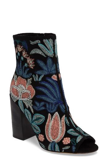 Women's Rebecca Minkoff Billie Floral Open Toe Bootie .5 M - Black