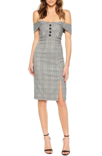 Women's Bardot Bella Off The Shoulder Check Sheath Dress - Blue