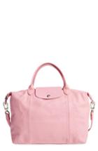 Longchamp Medium 'le Pliage Cuir' Leather Top Handle Tote - Pink