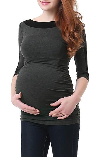 Women's Kimi And Kai Isabel Colorblock Ruched Maternity Top - Grey