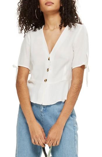 Women's Topshop Bryony Tea Button Front Blouse Us (fits Like 0) - Ivory