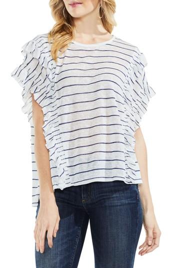 Women's Vince Camuto Ruffle Sleeve Stripe Top, Size - Blue