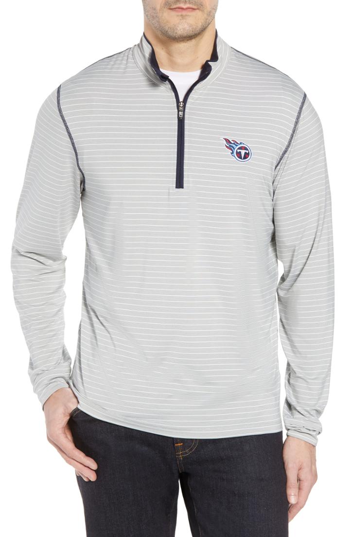 Men's Cutter & Buck Meridian - Tennessee Titans Regular Fit Half Zip Pullover, Size - Blue