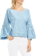 Women's Vince Camuto Ruffle Sleeve Chambray Blouse, Size - Blue