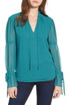 Women's Chelsea28 Ruffle Collar Pleat Cuff Top, Size - Blue/green