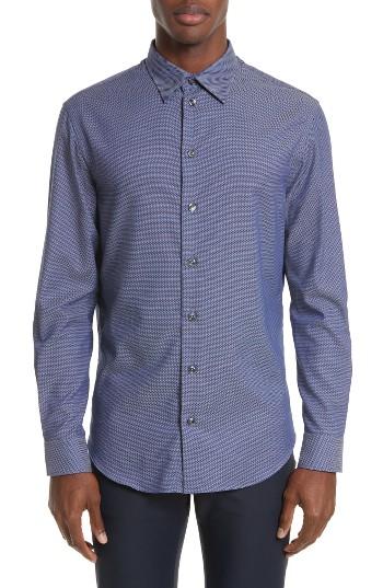 Men's Armani Collezioni Regular Fit Diamond Print Sport Shirt - Blue