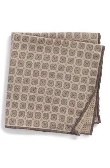 Men's Eleventy Medallion Wool & Cotton Pocket Square, Size - Beige