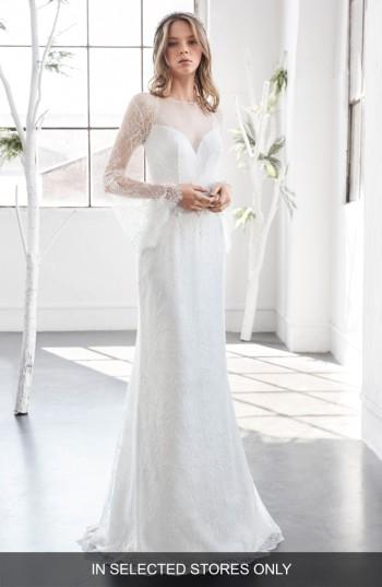 Women's Inmaculada Garcia Rubi Bell Sleeve Illusion Sheath Gown, Size In Store Only - Ivory
