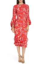 Women's Amur Carole Ruffle Trim Midi Dress - Red