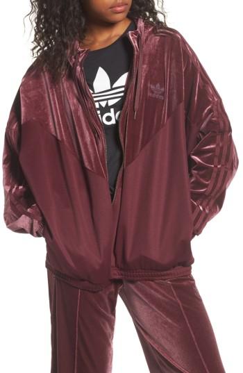 Women's Adidas Originals Velvet Zip Sweatshirt - Red