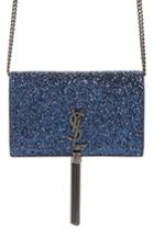 Women's Saint Laurent Kate Glitter Wallet On A Chain - Blue