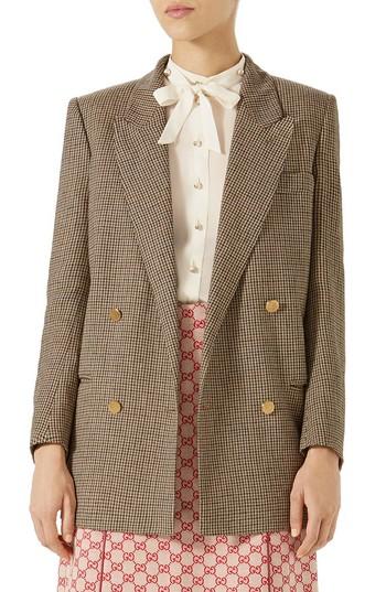 Women's Gucci Spiritismo Houndstooth Linen Blazer Us / 40 It - Beige