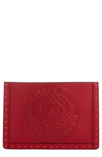 Balmian Mini Domaine Embossed Coin Calfskin Bag - Red