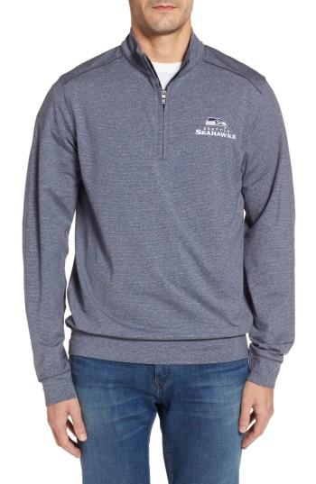 Men's Cutter & Buck Seahawks Shoreline Quarter Zip Pullover - Blue