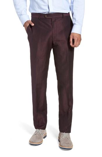 Men's Strong Suit Dagger Flat Front Solid Wool & Linen Trousers R - Purple