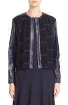 Women's Lafayette 148 New York Petra Leather Jacket With Woven Front