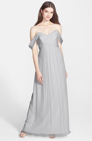 Women's Amsale Convertible Crinkled Silk Chiffon Gown - Grey