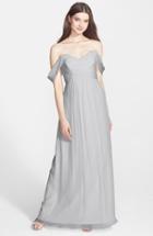 Women's Amsale Convertible Crinkled Silk Chiffon Gown - Grey