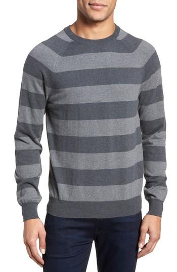Men's French Connection Stripe Stretch Cotton Sweater - Grey