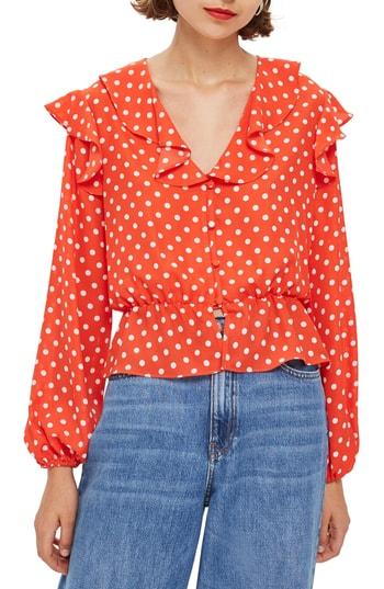 Women's Topshop Frill Polka Dot Blouse
