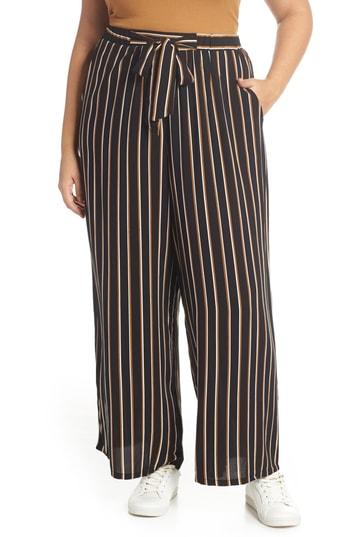 Women's All In Favor Stripe Wide Leg Pants, Size - Black