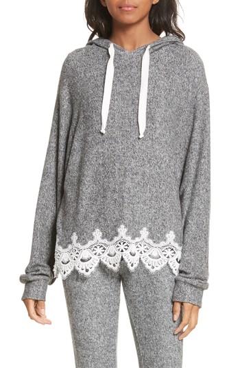 Women's The Kooples Lace Hem Hoodie - Grey