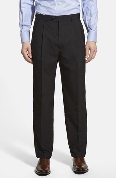Men's Linea Naturale Pleated Wool Dress Pants R - Black