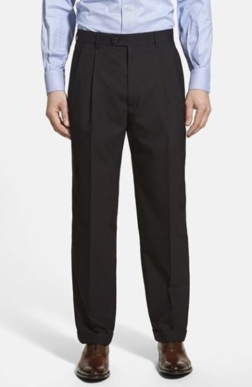 Men's Linea Naturale Pleated Wool Dress Pants R - Black