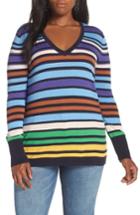 Women's Halogen Cotton Blend V-neck Sweater, Size P - Blue