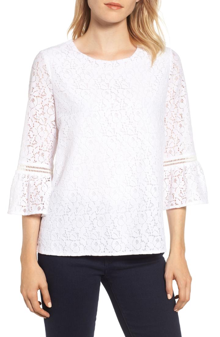 Women's Gibson X Glam Squad Erin Allover Lace Bell Sleeve Top - White