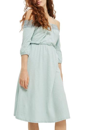 Women's Topshop Crochet Off The Shoulder Sundress Us (fits Like 6-8) - Blue