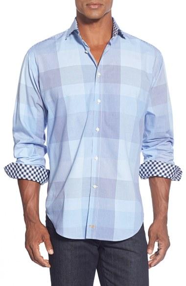 Men's Thomas Dean Regular Fit Plaid Sport Shirt - Blue