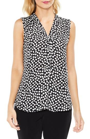 Women's Vince Camuto Print Pleat Front Blouse, Size - Black