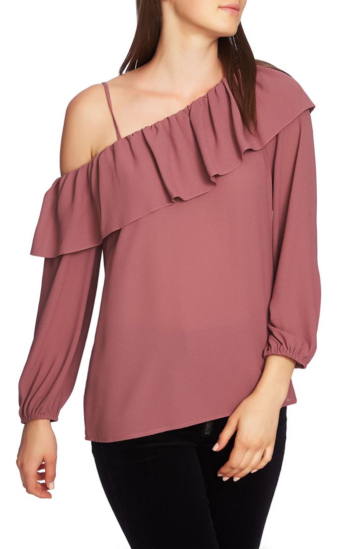 Women's 1.state One-shoulder Ruffle Edge Blouse - Pink