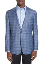 Men's Emporio Armani G Line Trim Fit Plaid Wool Sport Coat Us / 54 Eul - Blue/green