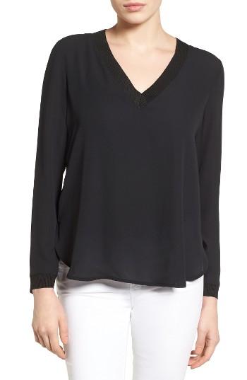 Women's Halogen Rib Trim Long Sleeve Blouse