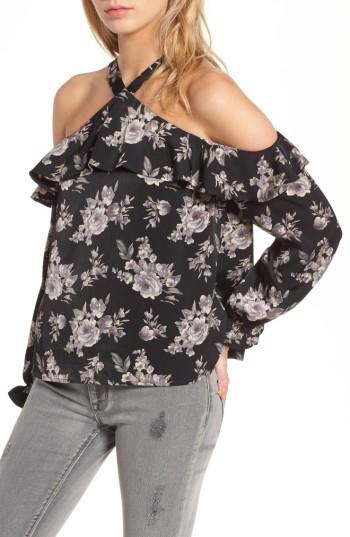 Women's J.o.a. Ruffle Cold Shoulder Top - Black