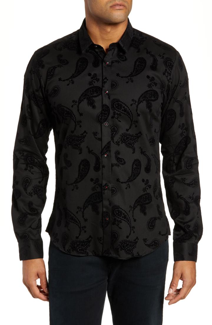 Men's Jared Lang Slim Fit Paisley Sport Shirt, Size - Black