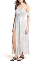 Women's Button Front Off-the-shoulder Maxi Romper - Ivory