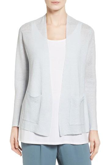 Women's Eileen Fisher Organic Linen Open Front Cardigan, Size - Blue