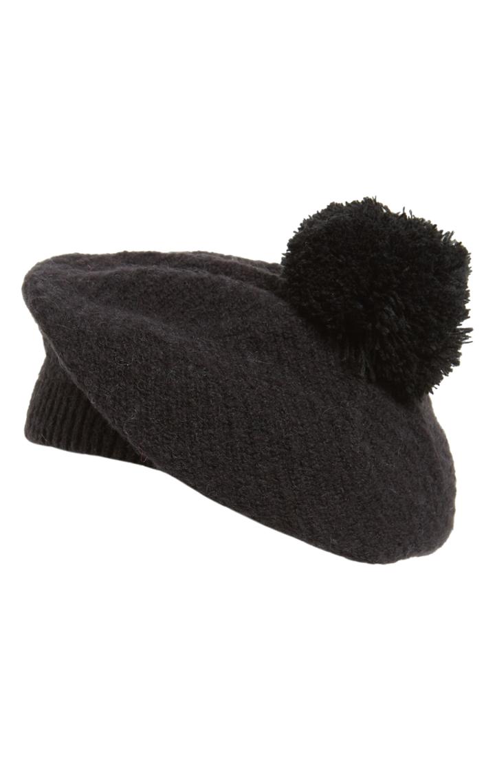 Women's Halogen Knit Pom Beret - Black