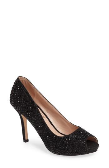 Women's Lauren Lorraine Paula Embellished Peep Toe Pump .5 M - Black