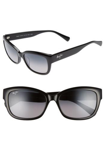 Women's Maui Jim Plumeria 55mm Polarized Cat Eye Sunglasses - Gloss Black/ Neutral Grey