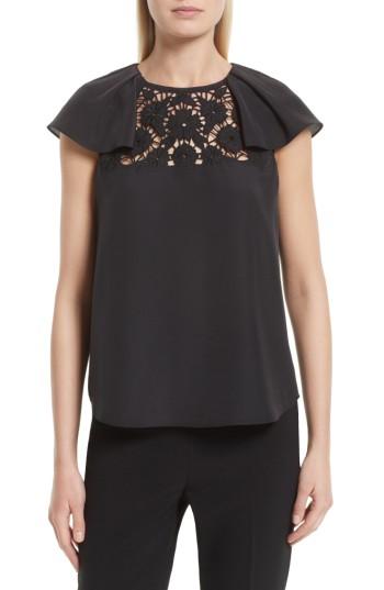 Women's Kate Spade New York Embroidered Lace Yoke Top, Size - Black