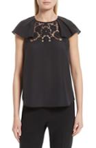 Women's Kate Spade New York Embroidered Lace Yoke Top, Size - Black