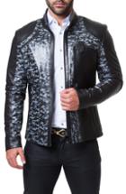 Men's Maceoo Regular Fit Camo Leather Jacket (l) - Grey