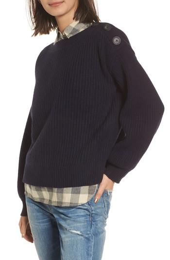 Women's Madewell Boatneck Bubble Sleeve Sweater - Blue