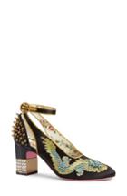 Women's Gucci Caspar Embroidered Ankle Strap Pump Us / 39eu - Black